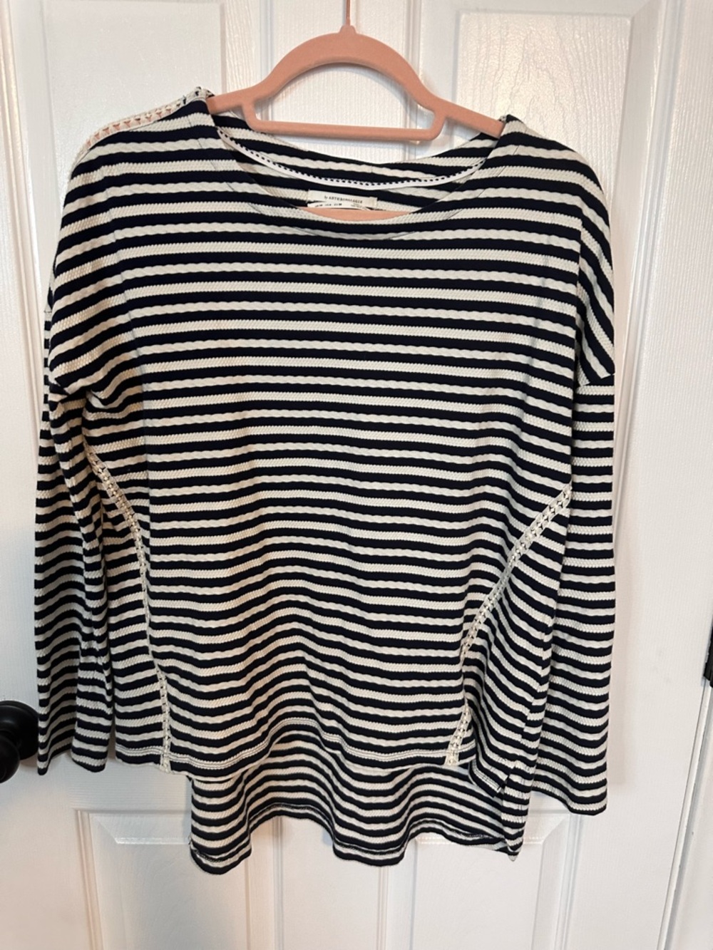 Anthropologie Striped Navy and White Long Sleeve Top